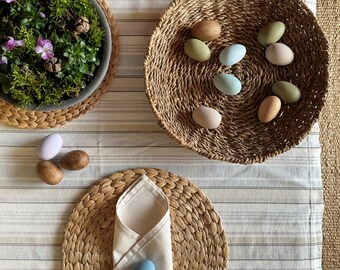 Hard wood Easter eggs for table scape, Colorful painted Easter wooden eggs for kids basket, Decorative spring wood eggs on table centerpiece