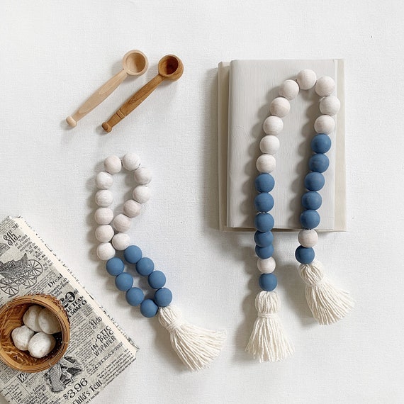 Buy Wooden Bead Garland for Coffee Table Decor, Denim Blue and White Wood  Beads Garland, Navy Beaded Tassel, Seaside Shelf, Farm House Beads Online  in India 