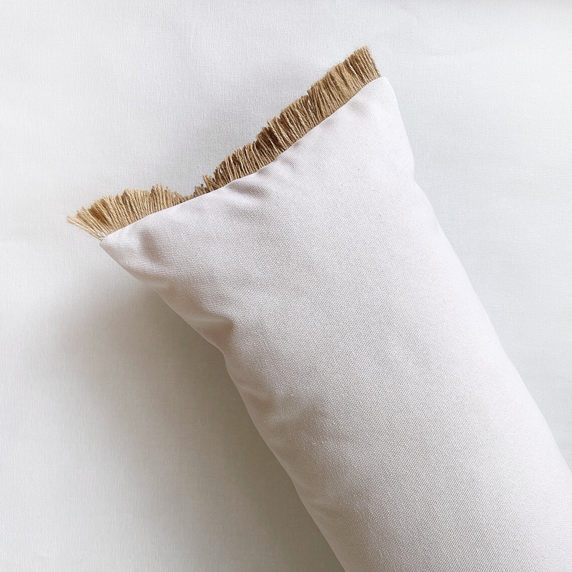 Creamy white oversized lumbar pillow cover Fringed extra long Etsy