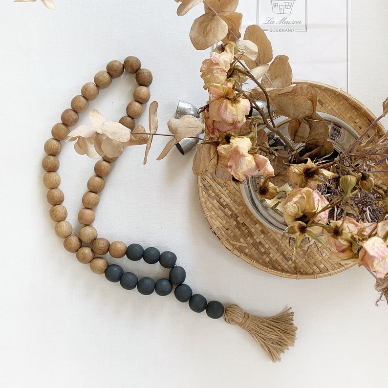 Large wooden bead garland for wall decor Black wood bead Etsy
