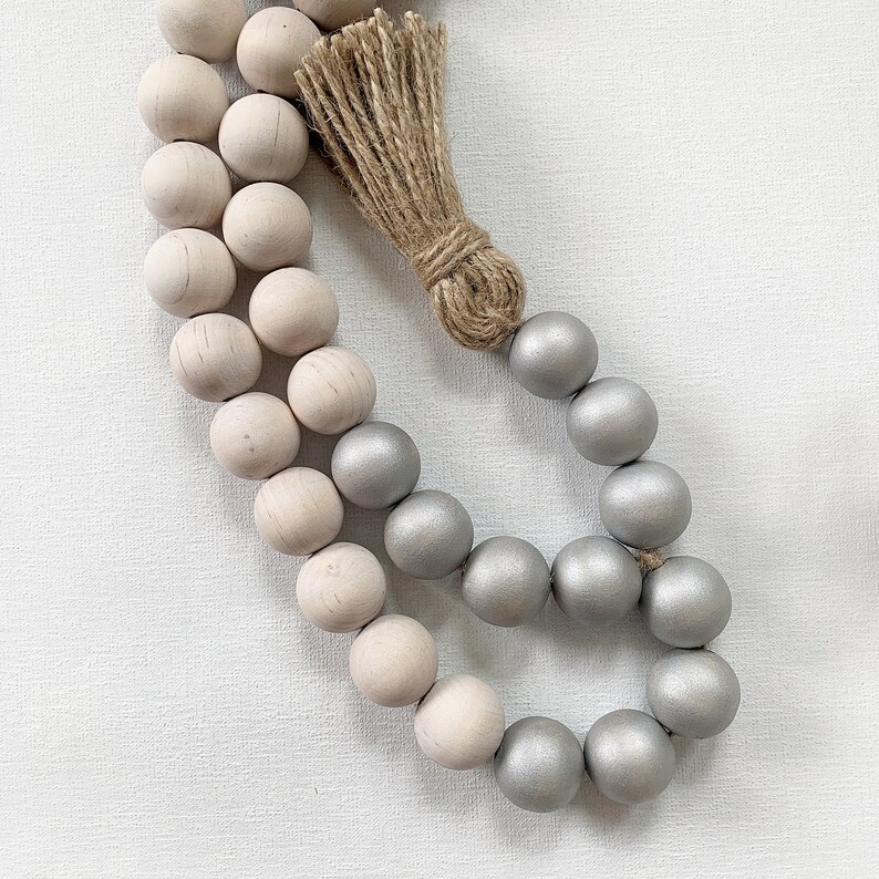 Silver and Whitewash Wooden Beads With Tassel Coastal Etsy