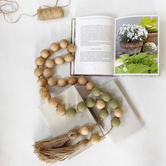 Tasseled Decorative Wood Bead Garland