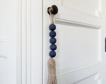 Mini Farmhouse Bead Garland: Black Hygge Jute Tassel, Set of 5