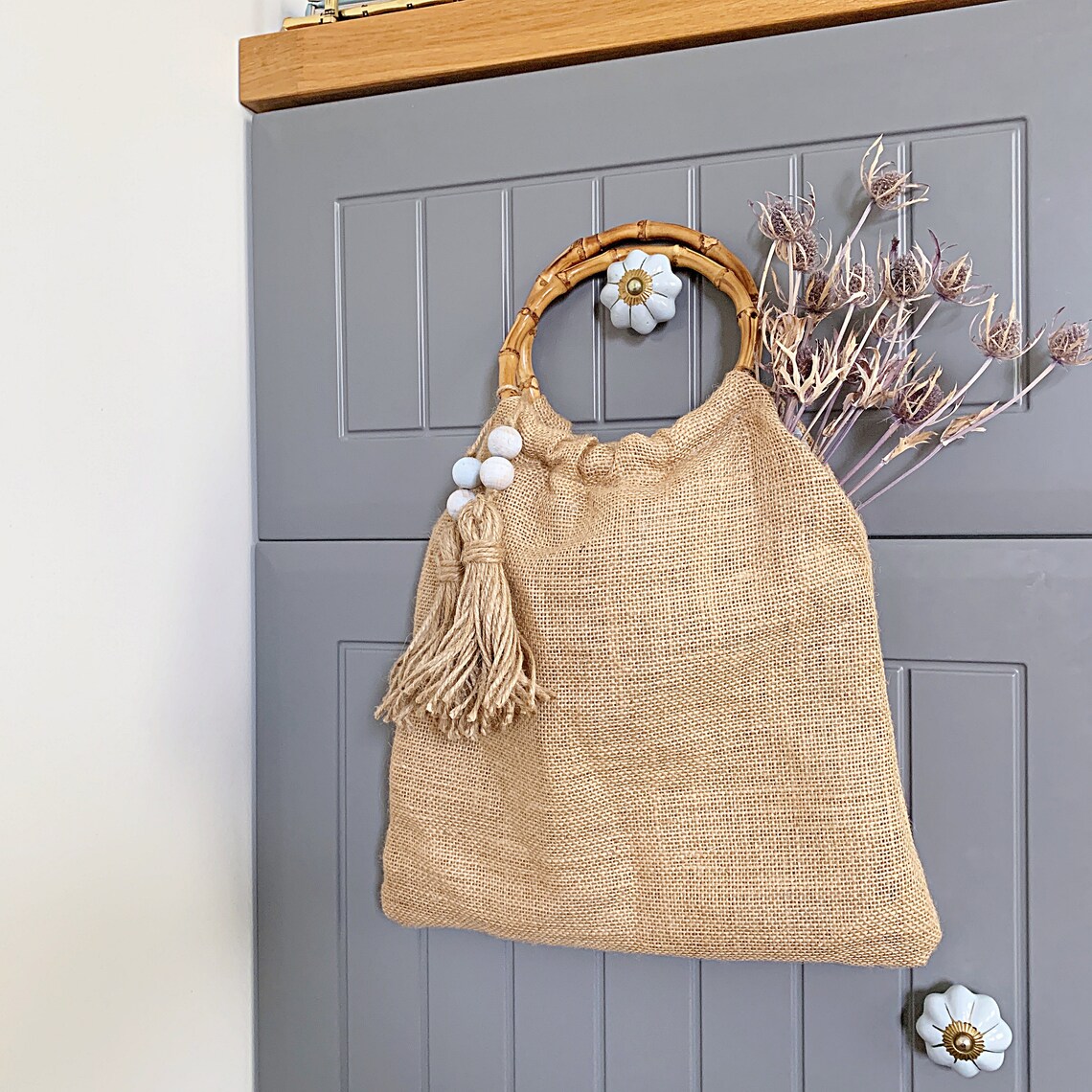 Fresh Flower Market Tote Bag Weekender Bag With Bamboo Etsy