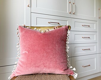 Coral Velvet Pillow Cover: Boho Tassel Cushion Case