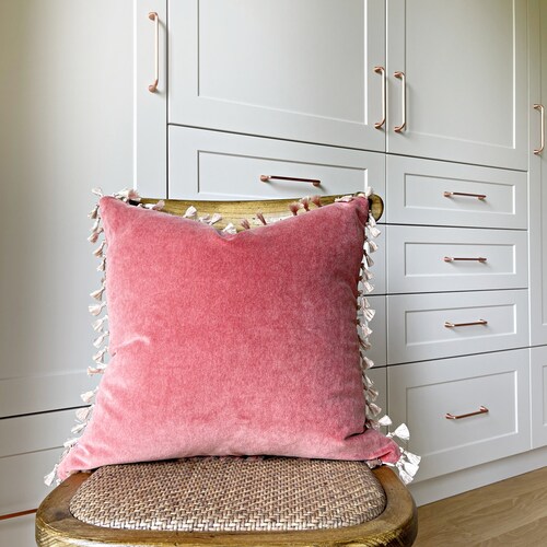 Coral Velvet Pillow Cover: Boho Tassel Cushion Case