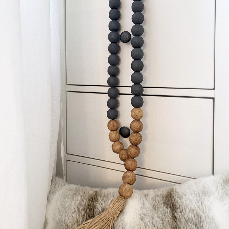 Black Wall Hanging With Tassel Black Wooden Beads Decor Etsy