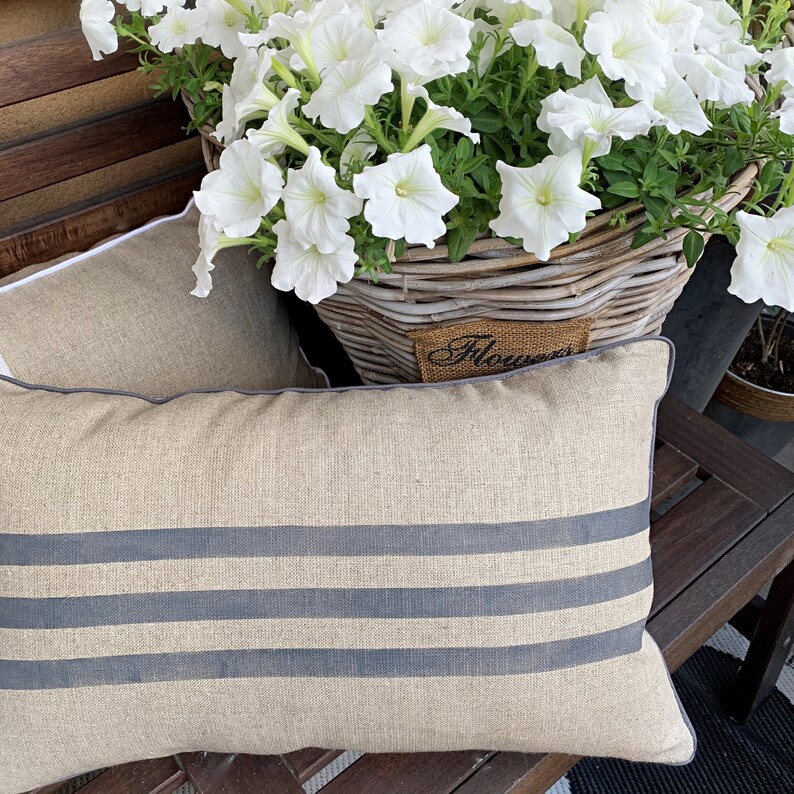 Charcoal gray striped linen pillow cover Dark grey lumbar Etsy