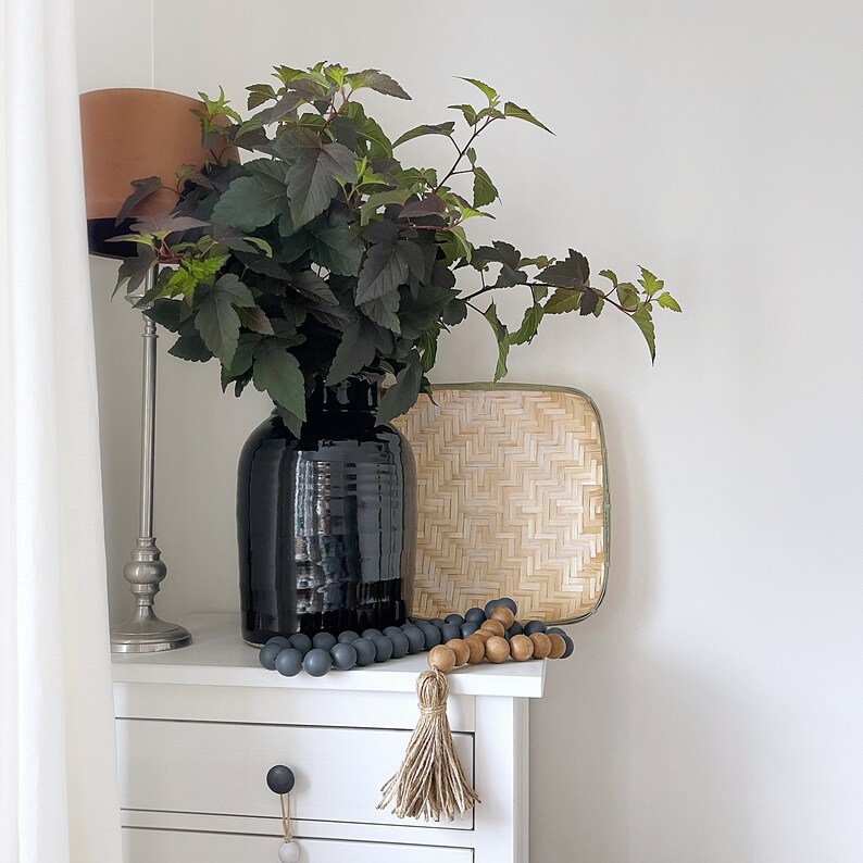 Black Wall Hanging With Tassel Black Wooden Beads Decor Etsy