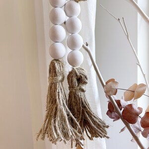 4 Bead tassel for doorknob, Door knob tassel with white wooden beads, Door hanger for barn door decor, Small gift for home, Boho drawer pull