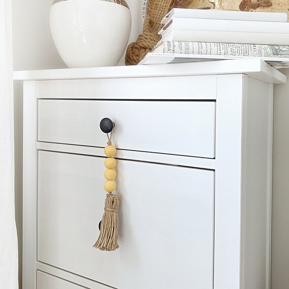 4 Honey Door Knob Tassel Drawer Pulls Bee Yellow Wooden Bead Etsy