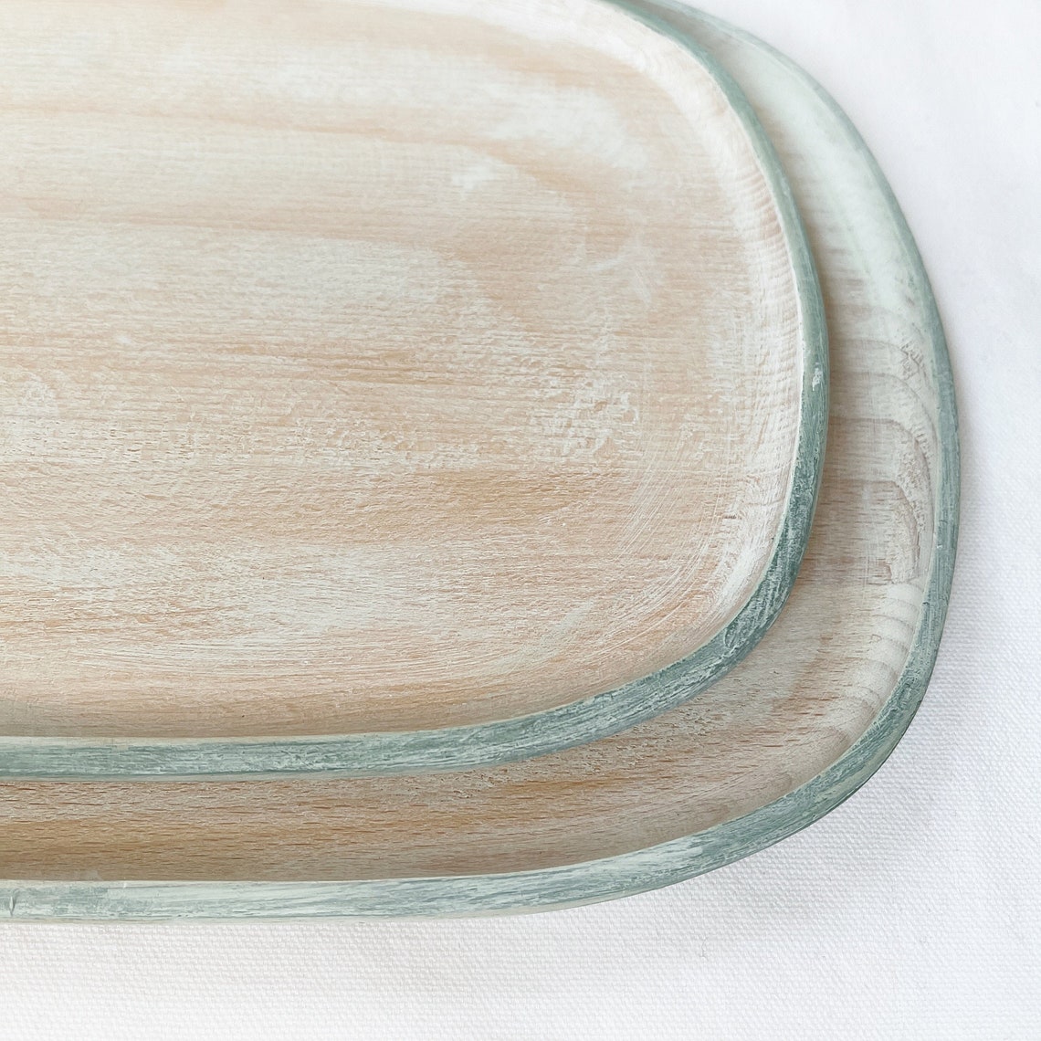 2 Decorative wooden trays with sage green edge Whitewashed Etsy