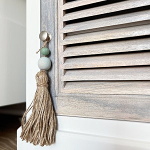 3 Sun faded bead tassels for door knobs, Aqua blue and whitewashed sage green beaded door tassels, Beach decorative tassel, Boho drawer pull