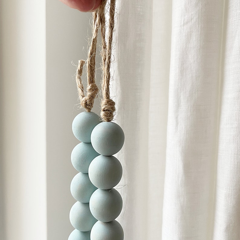 Aegean Teal Wood Bead Curtain Tiebacks Pale Aqua Blue Wooden Etsy