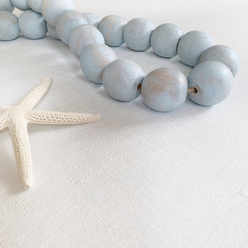 Pale Blue Oversized Tassel Garland Sea Glass Wooden Beads Etsy