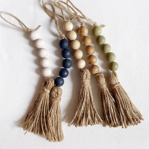 Crochets de poignée de porte à pampille en perles de bois : décoration de ferme côtière neutre, lot de 5