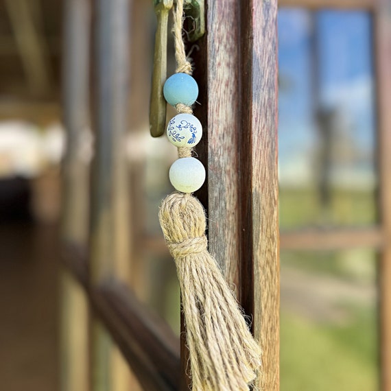 Chinoiserie Wood Bead Tassels White and Light Blue Bead Door Hanger Hand painted Bead Tassel Set Gift Oriental Charm for Interior Styling Etsy UK