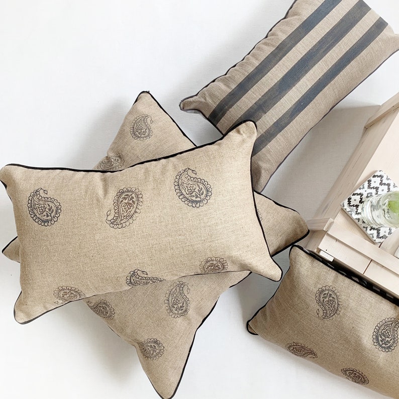 Charcoal Gray Striped Linen Pillow Cover Dark Grey Lumbar Etsy