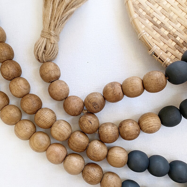 Black wall hanging with tassel Black wooden beads decor Etsy