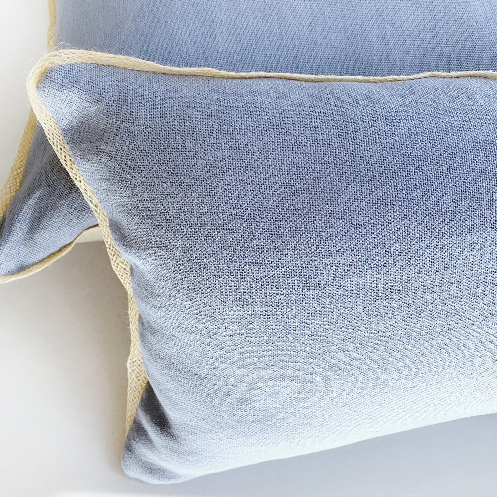 Light Blue Pillow Cover With Trim Linen Lumbar Pillow for Bed Etsy