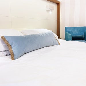 Long Lumbar Pillow Cover Blue, Light Blue Velvet Oversized