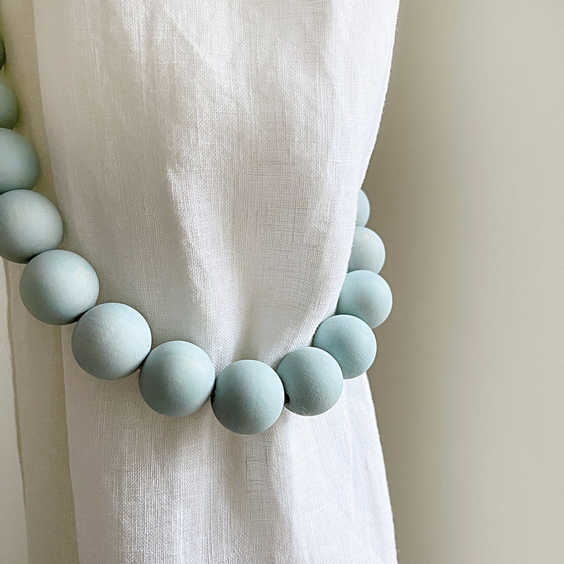 Aegean Teal Wood Bead Curtain Tiebacks Pale Aqua Blue Wooden Etsy