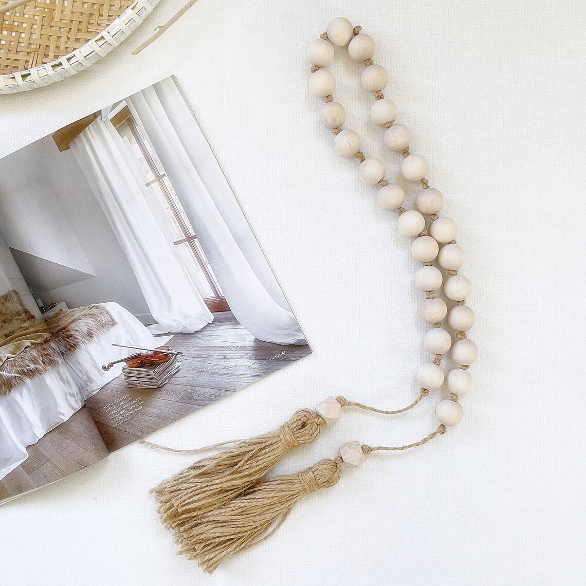 Whitewashed Decorative Beads for Coffee Table Coastal Wooden Etsy