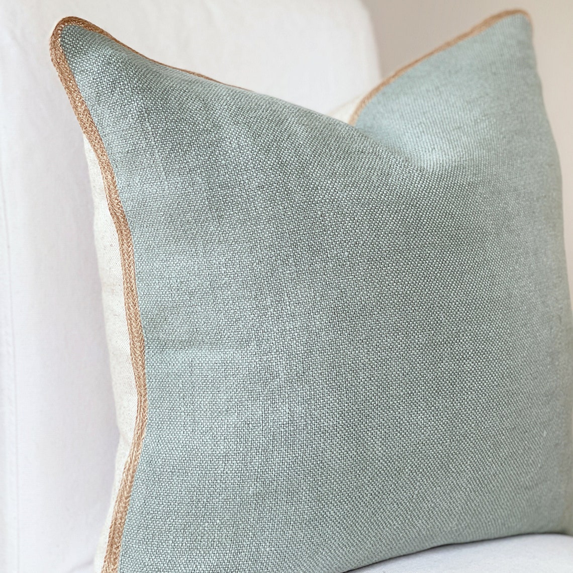 Sage green pillow cover 18x18 inch Natural linen and jute Etsy