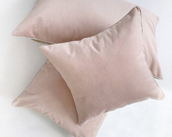 Funda de almohada de terciopelo rosa pálido: Funda de almohada europea color rubor con ribete