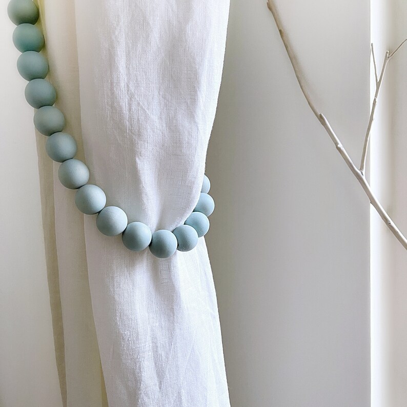 Aegean Teal Wood Bead Curtain Tiebacks Pale Aqua Blue Wooden Etsy
