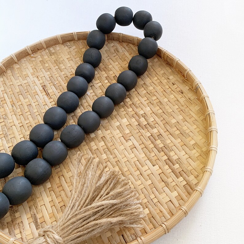 Black Wall Hanging With Tassel Black Wooden Beads Decor Etsy