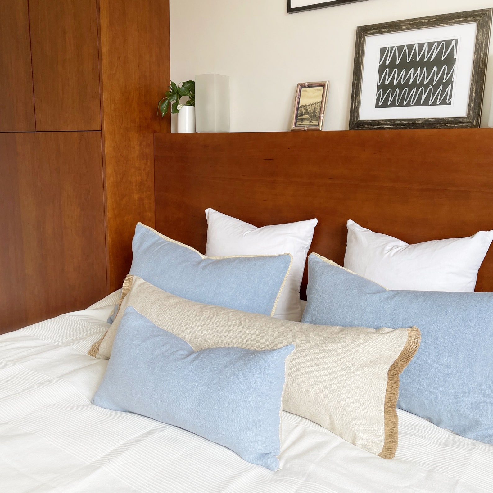 Sky Blue Pillow Cover Textured Linen Lumbar Pillow Cover Etsy