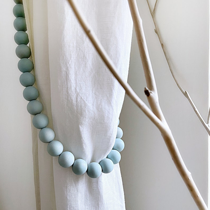 Aegean Teal wood bead curtain tiebacks Pale aqua blue wooden Etsy