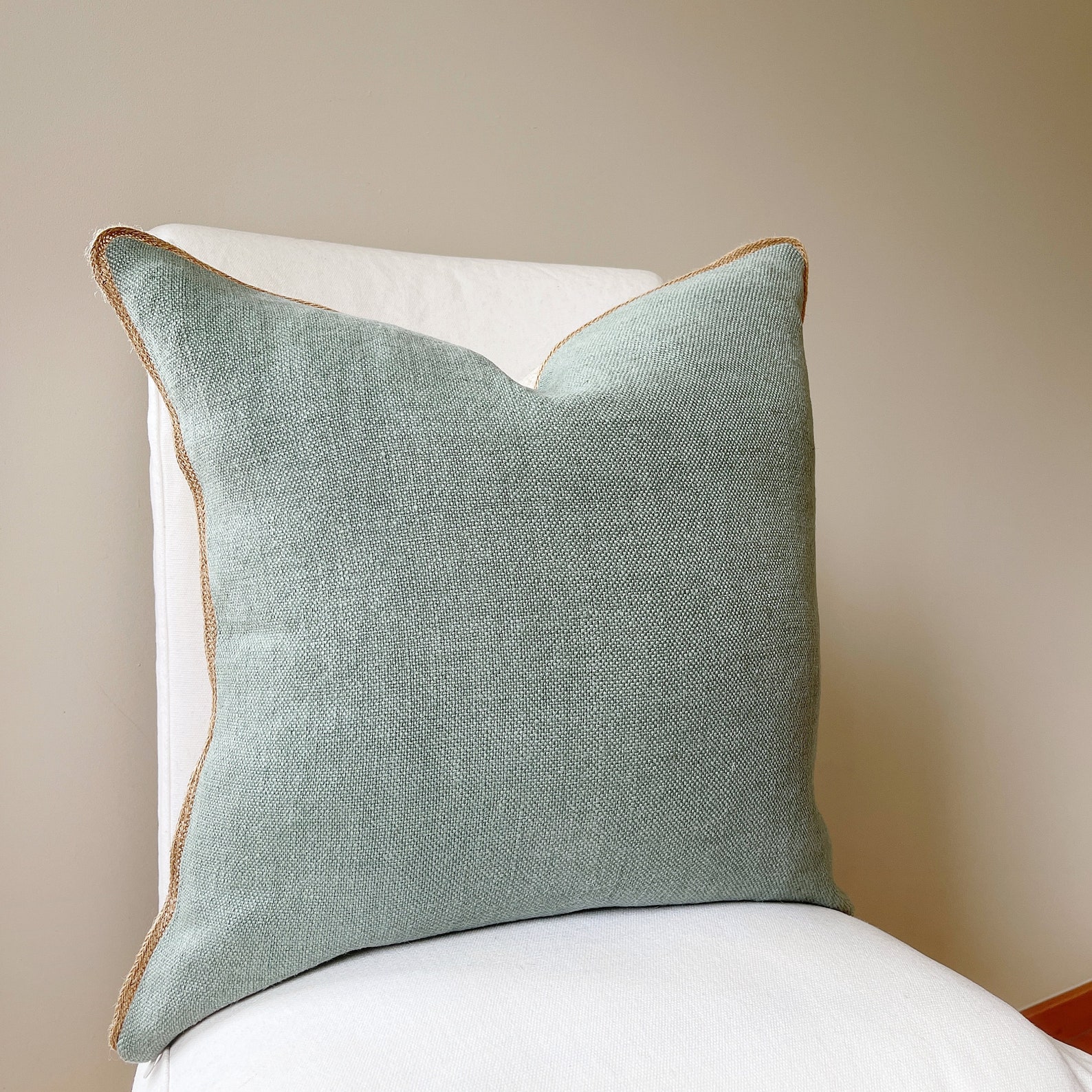 Sage green pillow cover 18x18 inch Natural linen and jute Etsy