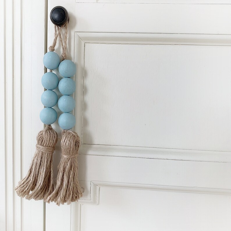 4 Sea Glass Blue Door Knob Hangers Quiet Please Door Tassels Etsy