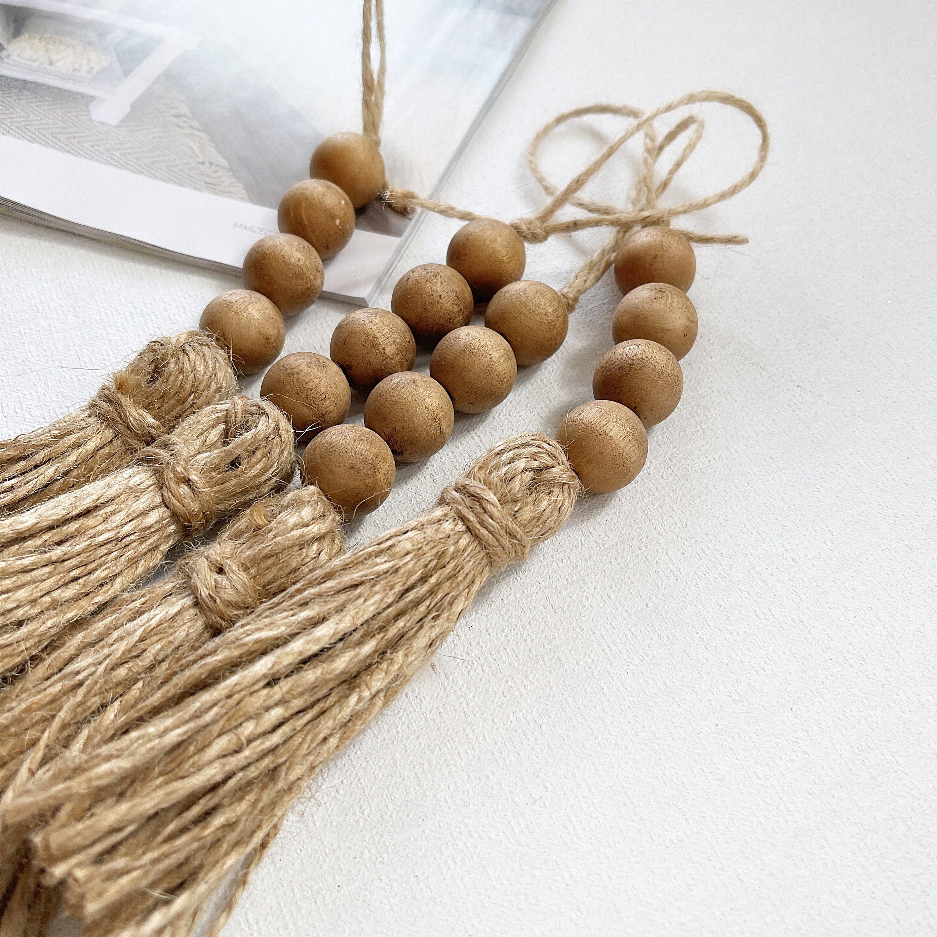 Decorazioni Pendenti Con Perline Di Legno E Nappa Di Cotone – 8 Pezzi Per Maniglie, Armadi E Albero Di Natale, Stile Boho (36 Cm)