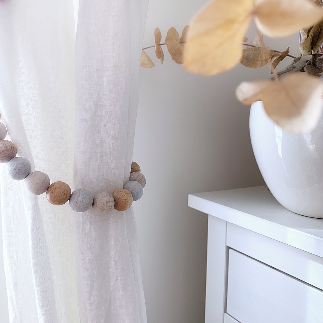 2 Baby Blue Curtain Tie Backs, Boy Nursery Decor, Dusty Blue Driftwood Styling Bedroom Curtain