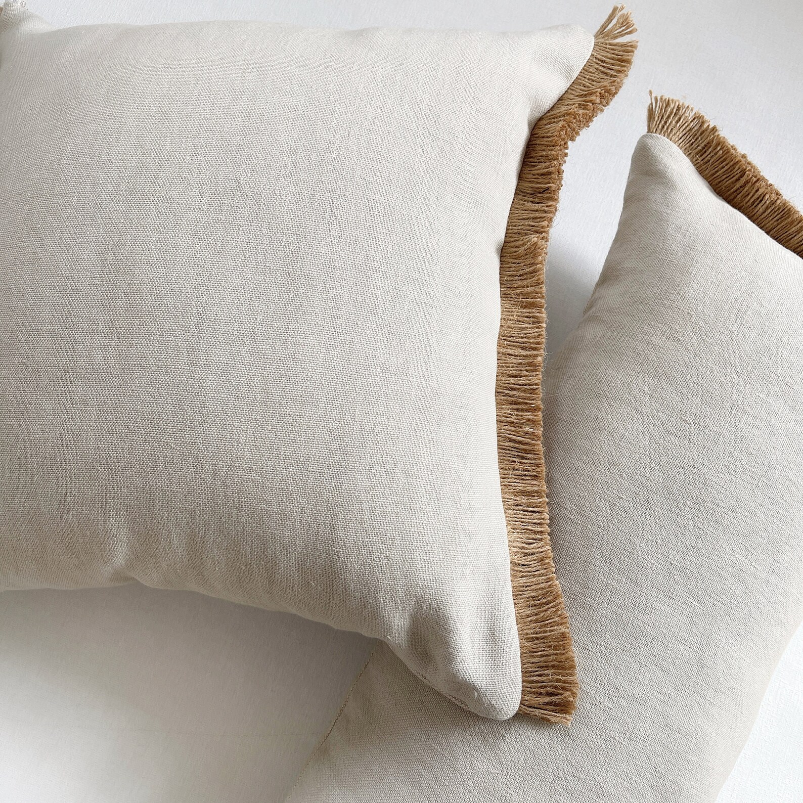 Textured pillow cover with fringe Off white linen cushion Etsy