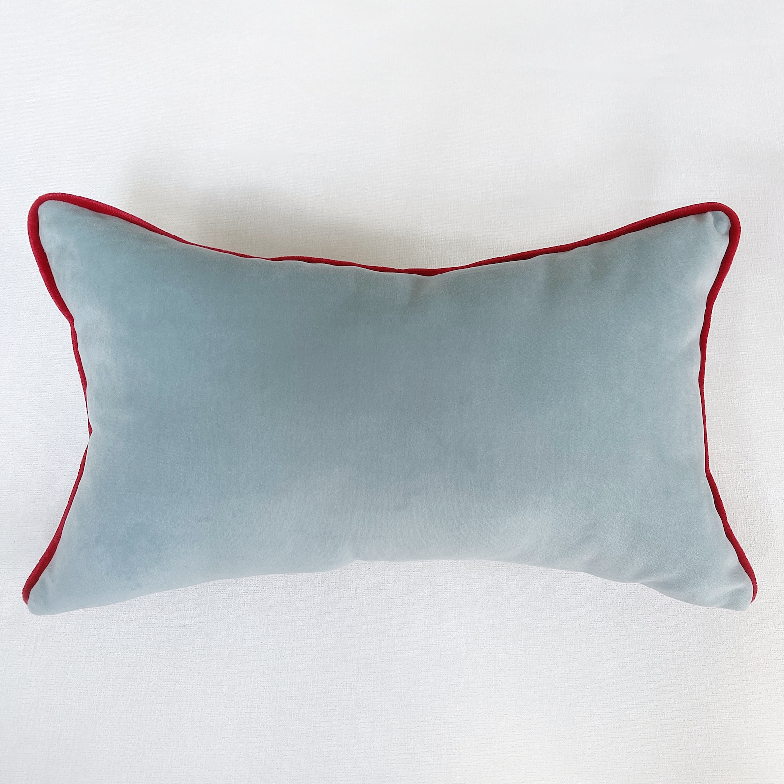 Sky Blue Velvet Lumbar Pillow Cover, Baby Blue Velvet Pillow With Red