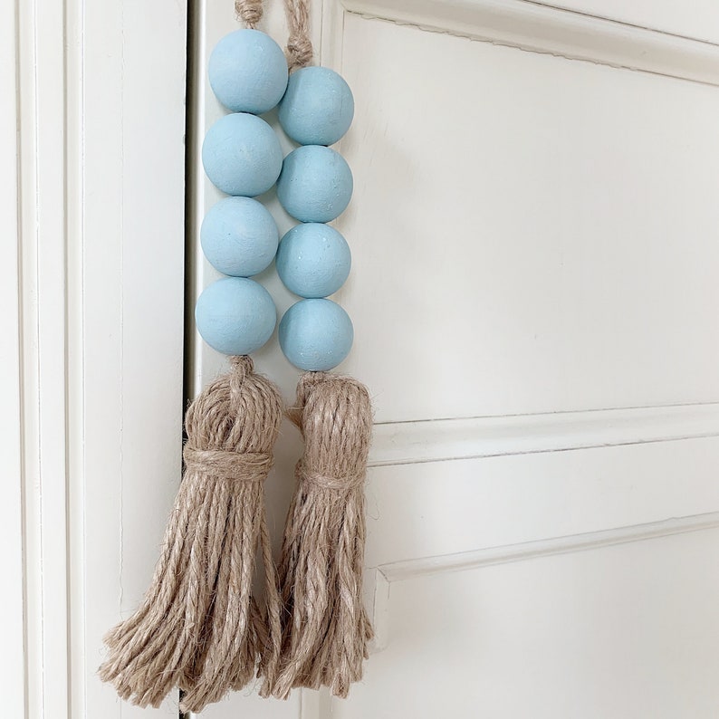 4 Sea Glass Blue Door Knob Hangers Quiet Please Door Tassels Etsy