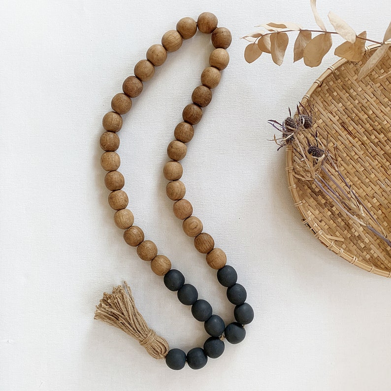 Large wooden bead garland for wall decor Black wood bead Etsy