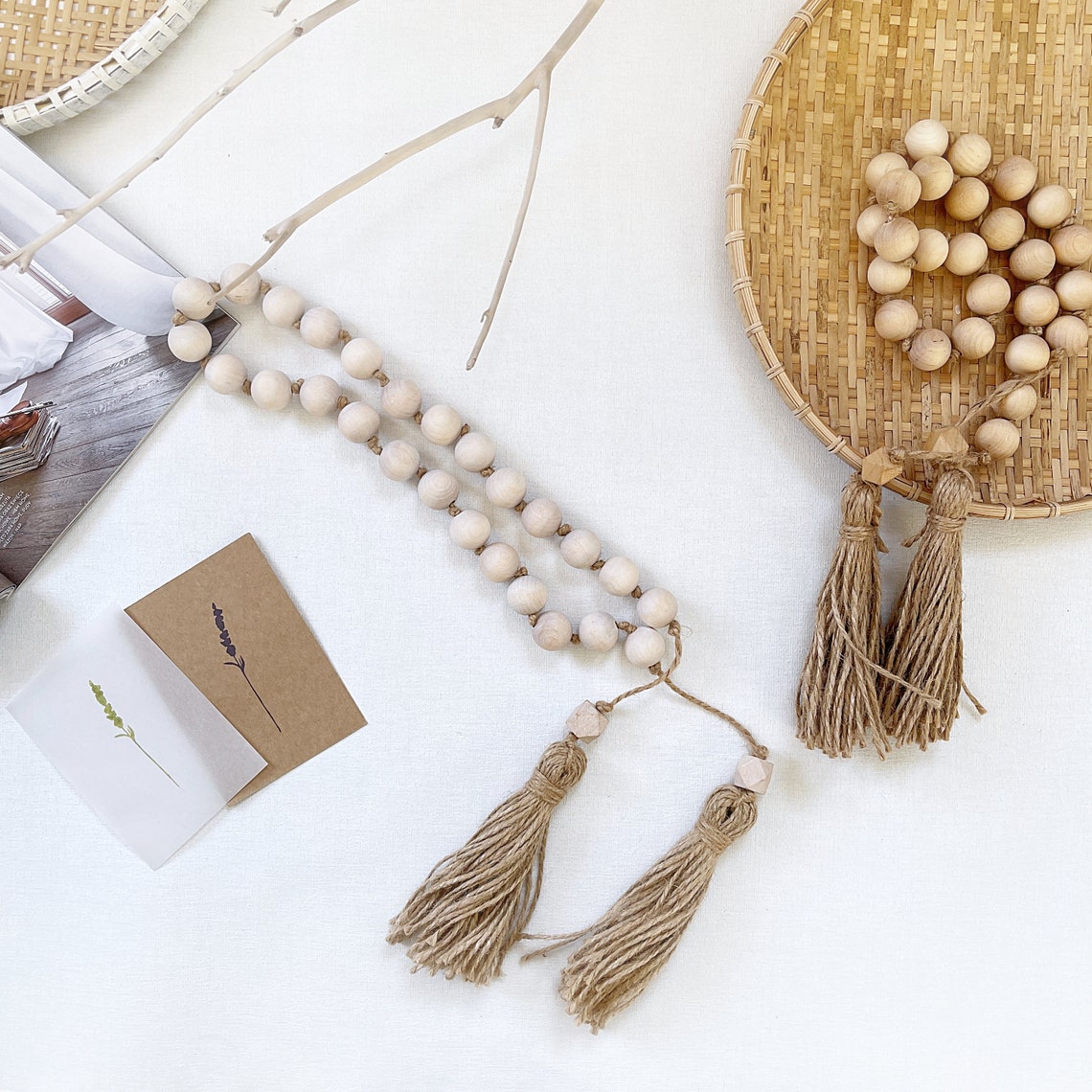 Whitewashed Decorative Beads for Coffee Table Coastal Wooden Etsy