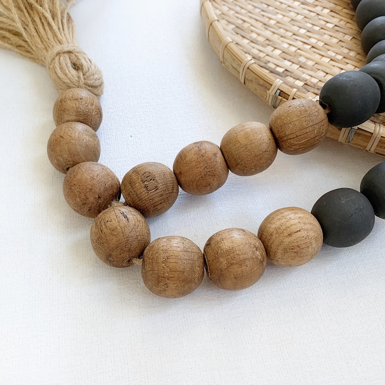 Black Wall Hanging With Tassel Black Wooden Beads Decor Etsy