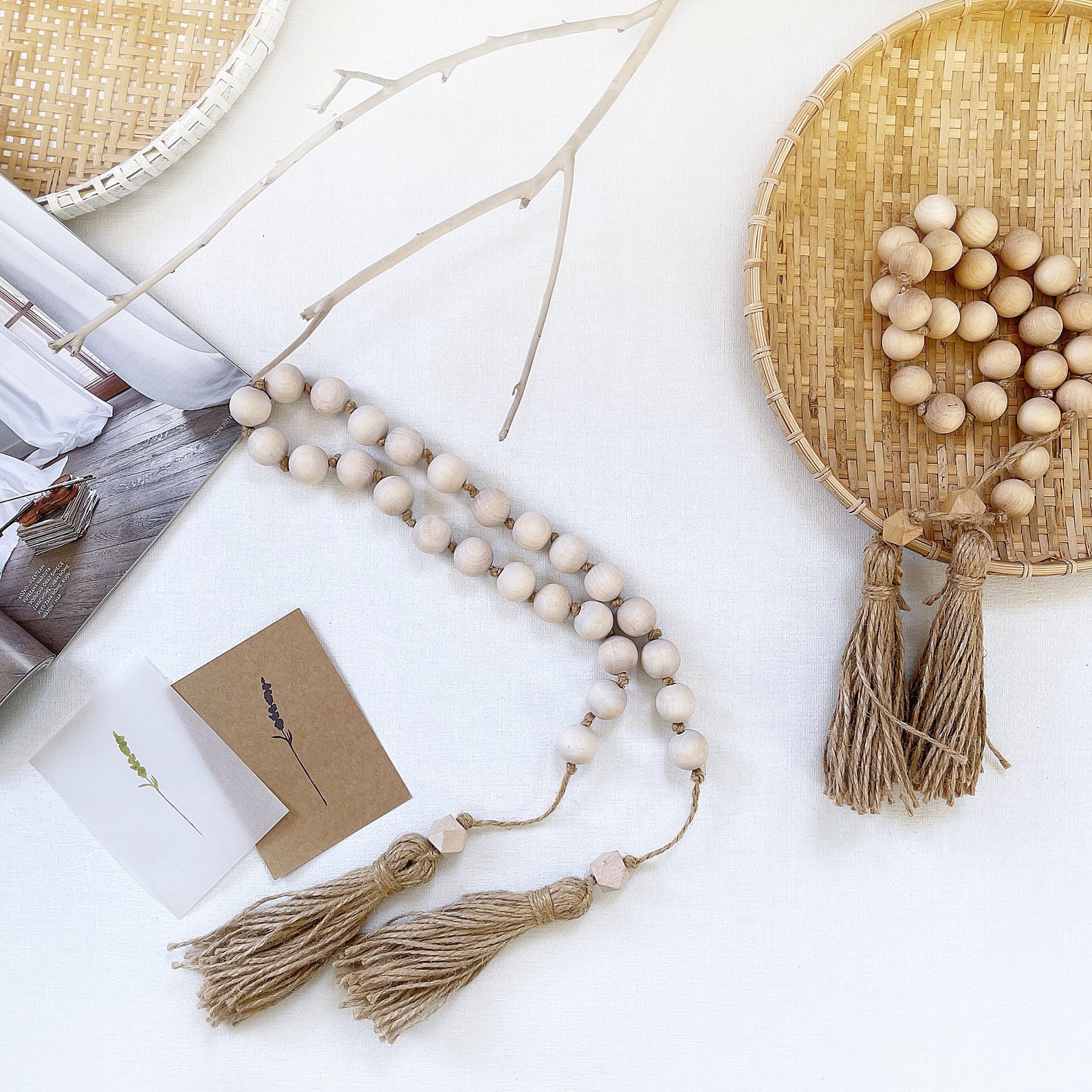 Whitewashed Decorative Beads for Coffee Table Coastal Wooden Etsy