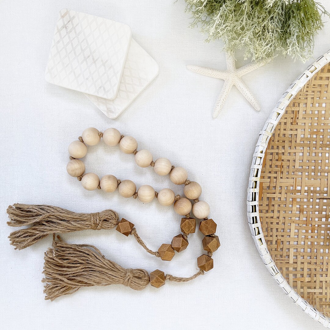 Stained Wood Decorative Beads for Coffee Table, Dark Wood Beads Garland