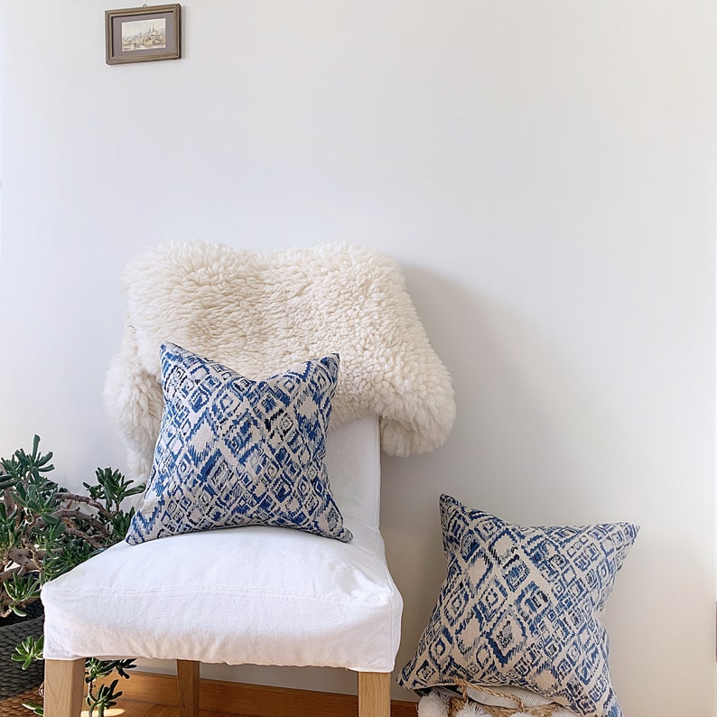 2 Navy blue pillow ikat Small chair pillows Indigo blue | Etsy