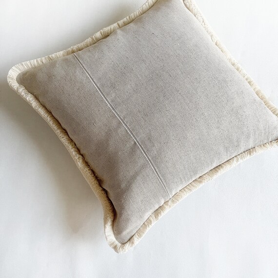 Set Of 2 Linen Fringed Throw Pillow Covers - 24x24 Inch Boho Farmhouse Decor
