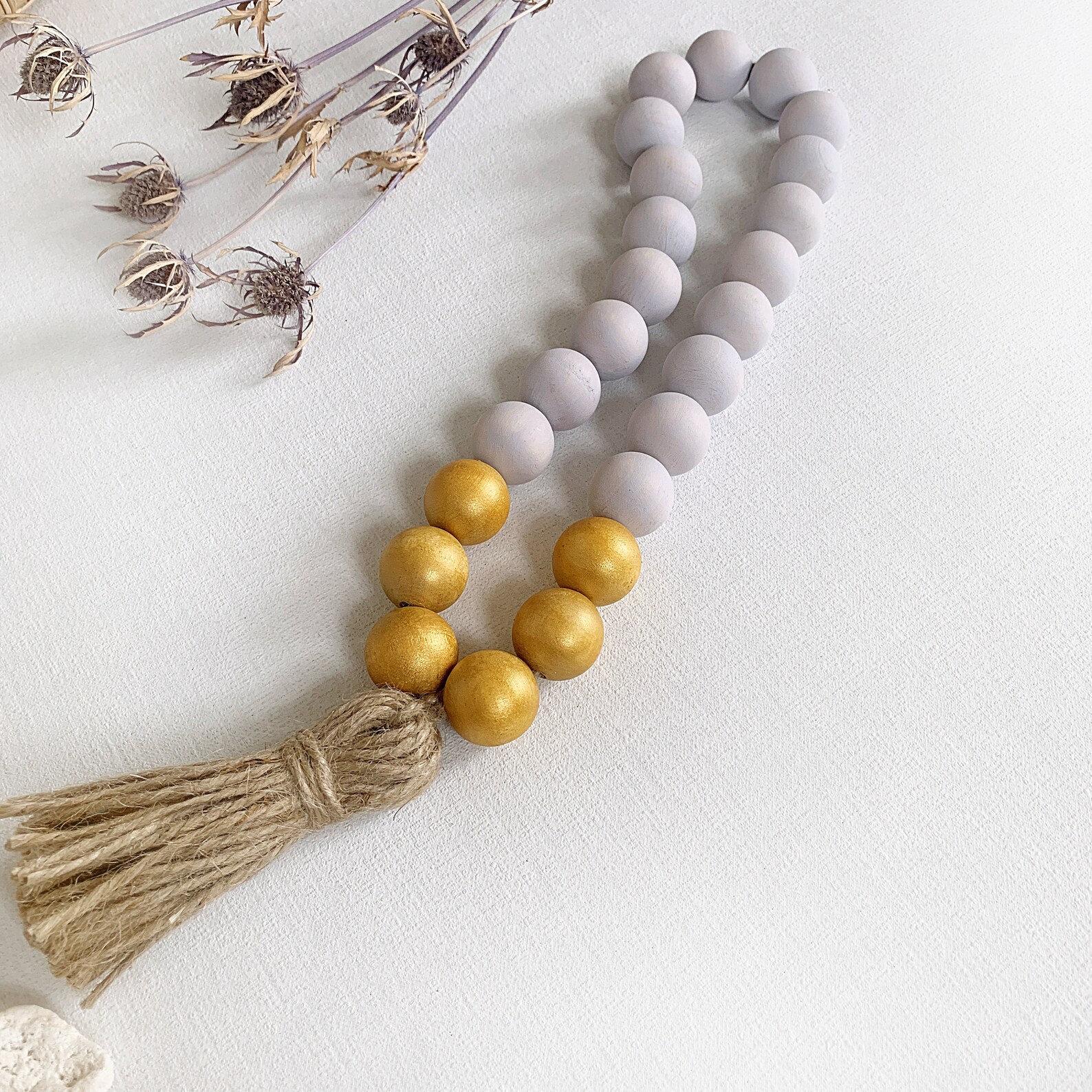 Pale gray and gold coffee table beads Wooden bead garland Etsy