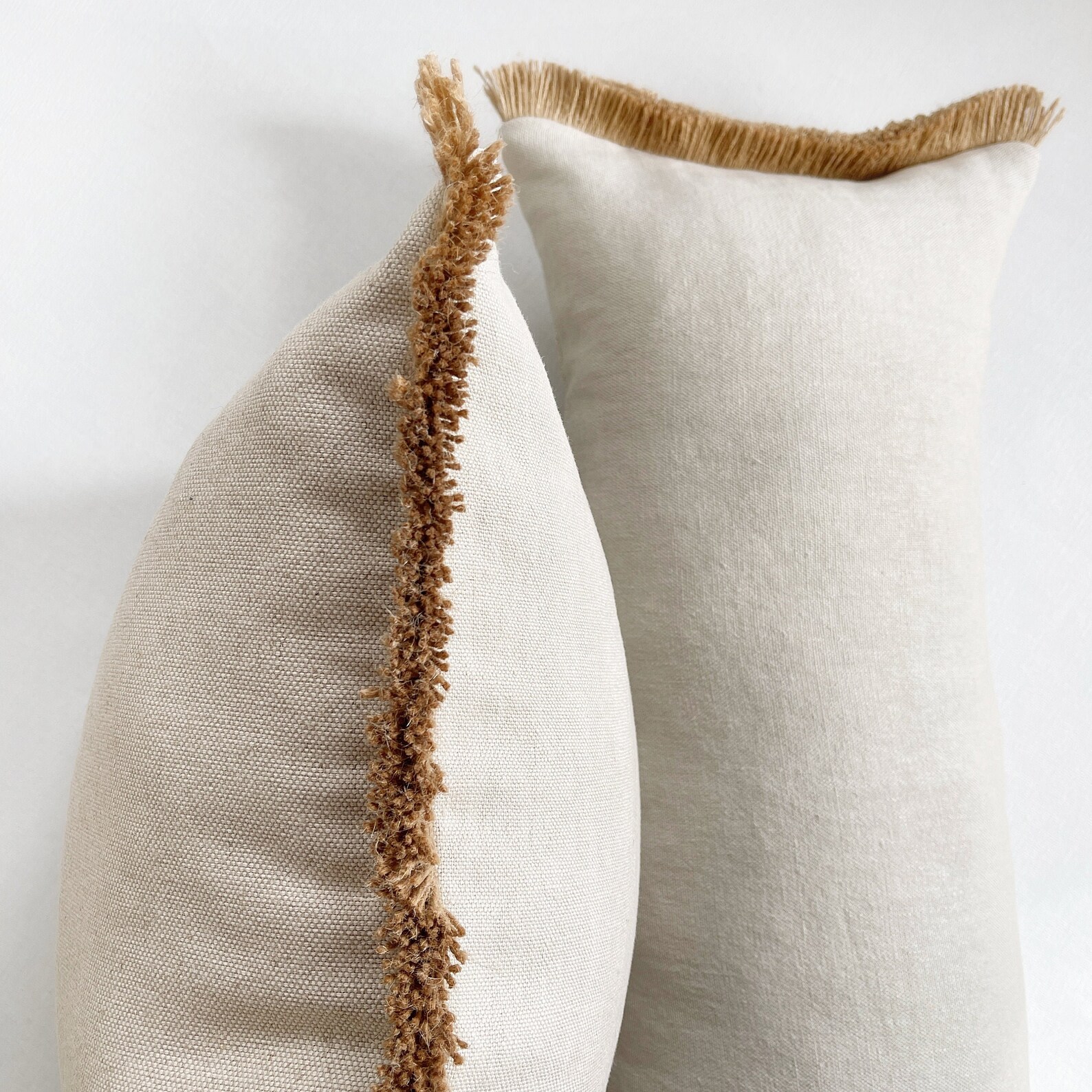 Textured pillow cover with fringe Off white linen cushion Etsy