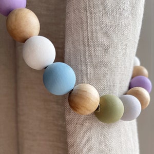 Cottage garden colorful curtian tiebacks, Beads curtain ties for country style drapery decor, Kids room tie backs, Gender neutral gift idea